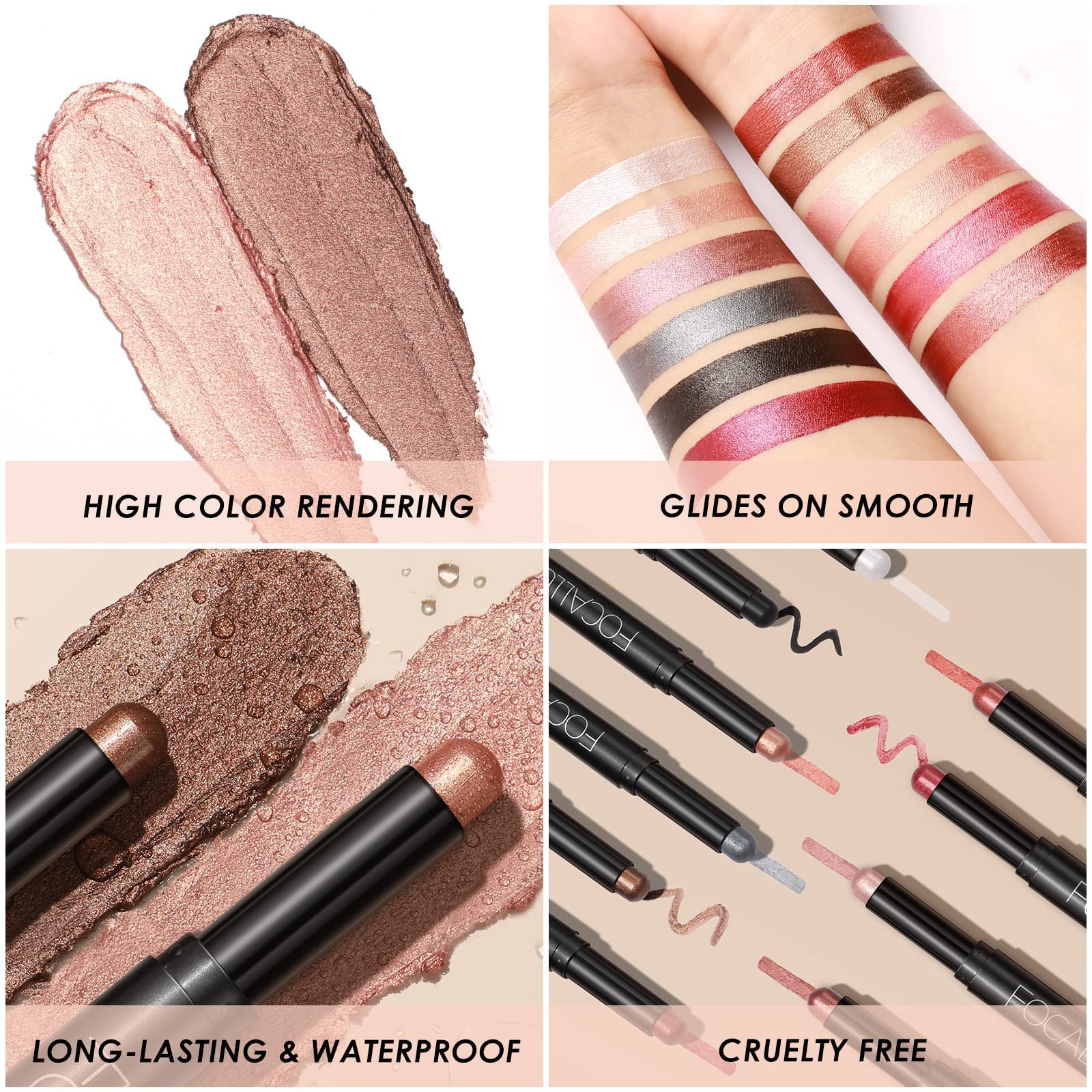 FOCALLURE 2-Pcs Cream Eyeshadow Stick Set – Long-Lasting, Waterproof, High-Pigment
