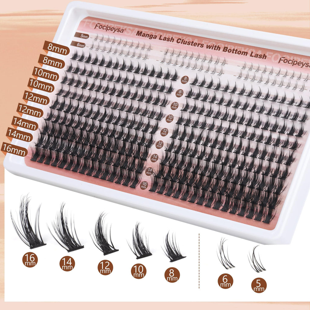 Focipeysa Manga Lash Clusters – DIY Anime Lashes, 330 Pcs (8-16mm)