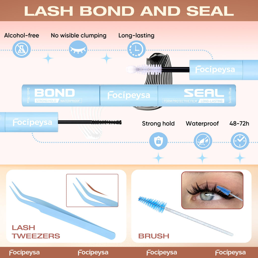 Focipeysa Fairy Lash Extension Kit – Bond & Seal, Wispy 10-16mm Clusters
