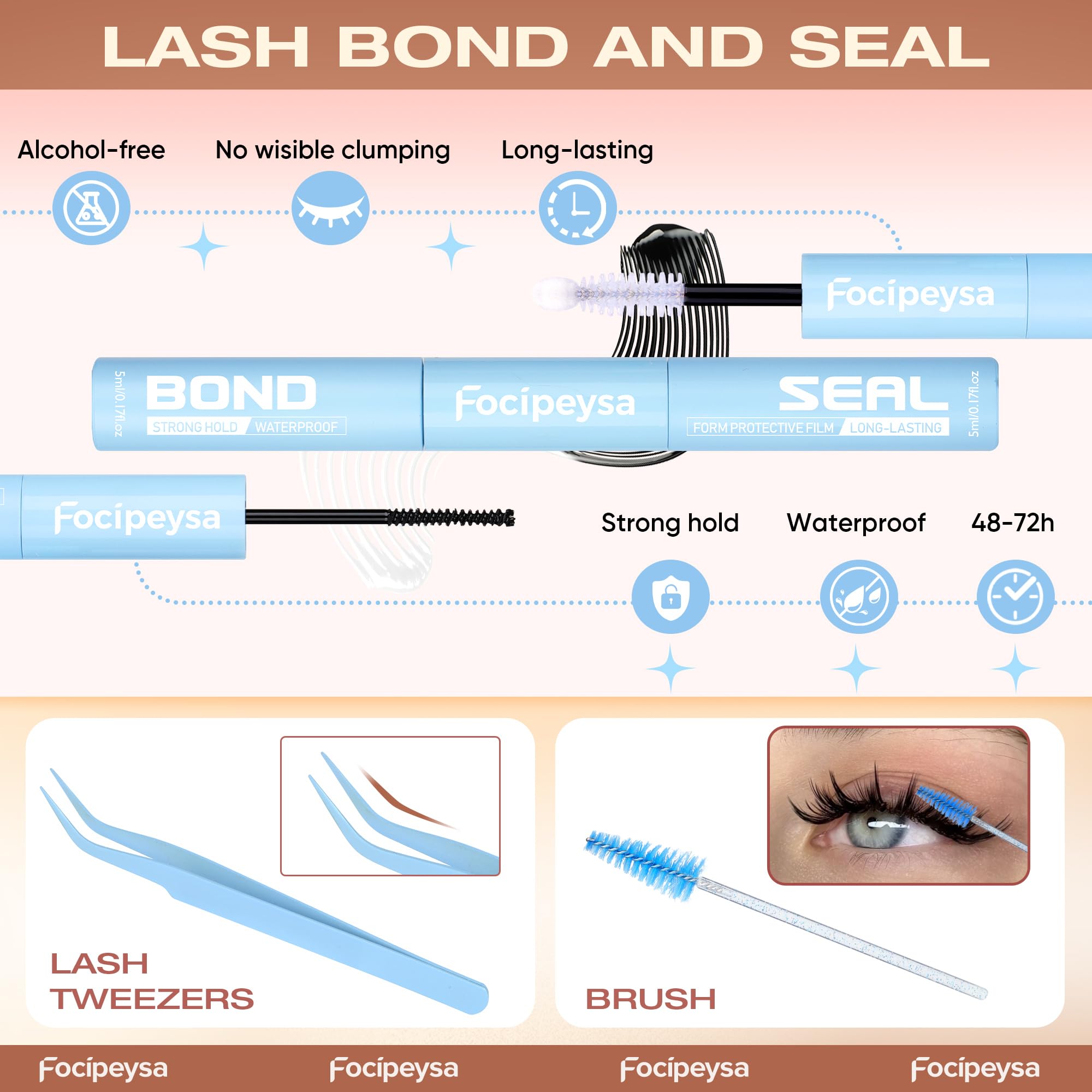 Focipeysa Fairy Lash Extension Kit – Bond & Seal, Wispy 10-16mm Clusters