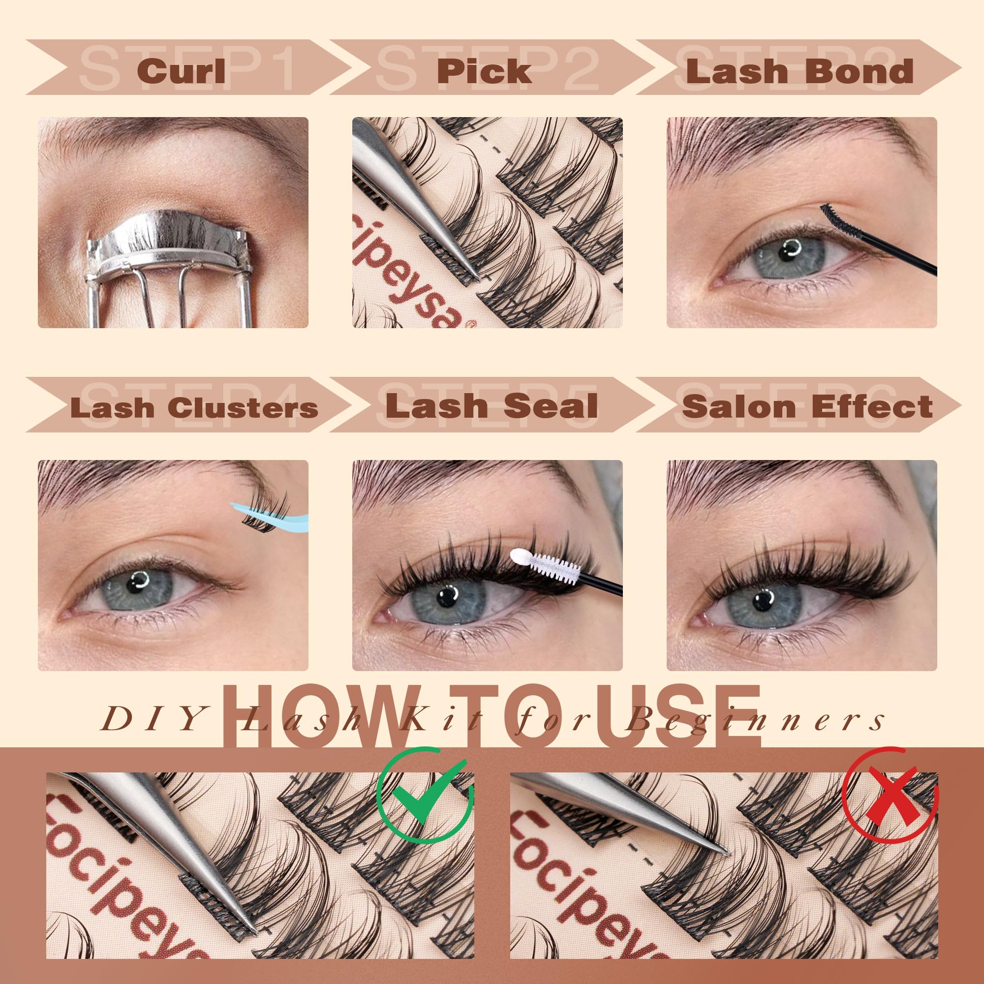 Focipeysa Fairy Lash Extension Kit – Bond & Seal, Wispy 10-16mm Clusters