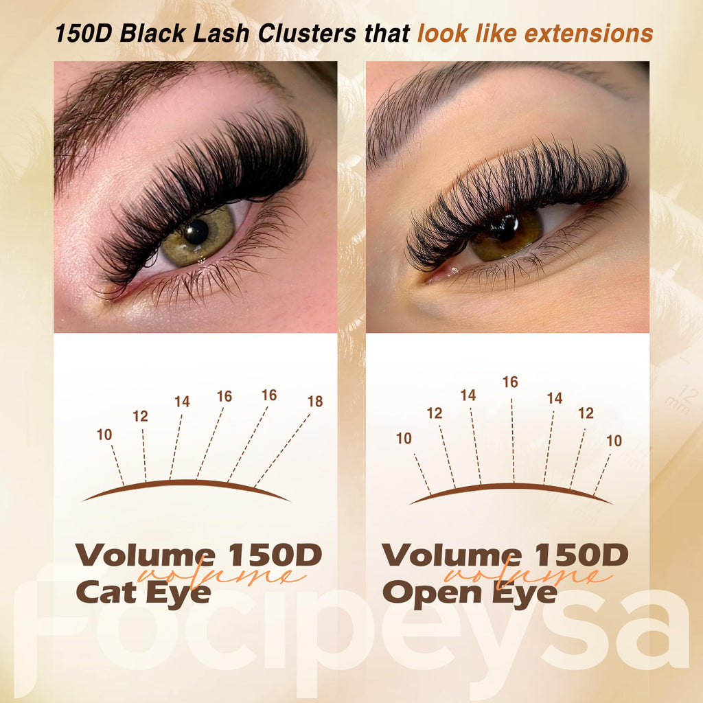 Focipeysa Full Volume Lash Extension Kit 200Pcs – DIY Lash Clusters with Bond, Seal & Tweezers | 150D 10-18mm D Curl