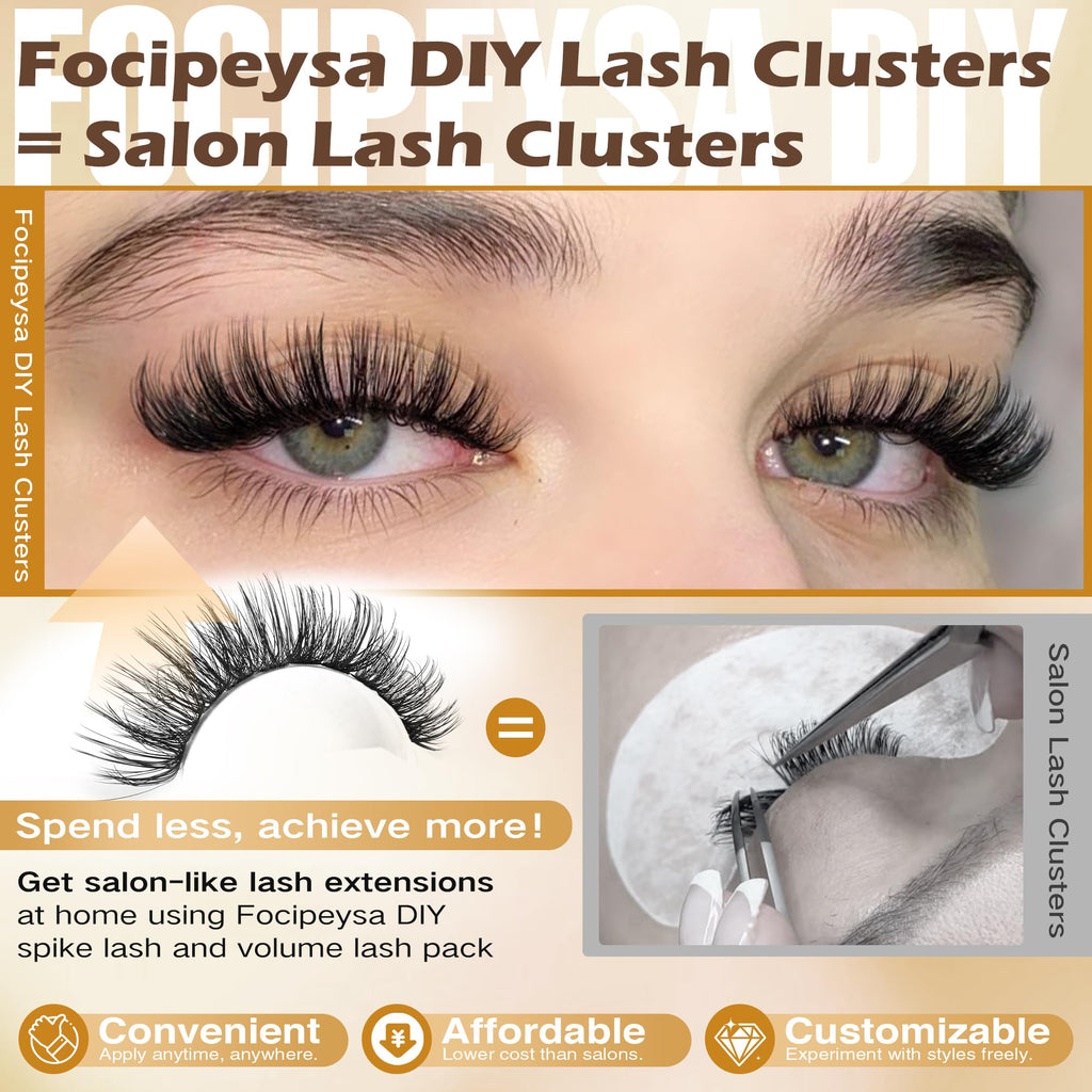 Focipeysa Full Volume Lash Extension Kit 200Pcs – DIY Lash Clusters with Bond, Seal & Tweezers | 150D 10-18mm D Curl