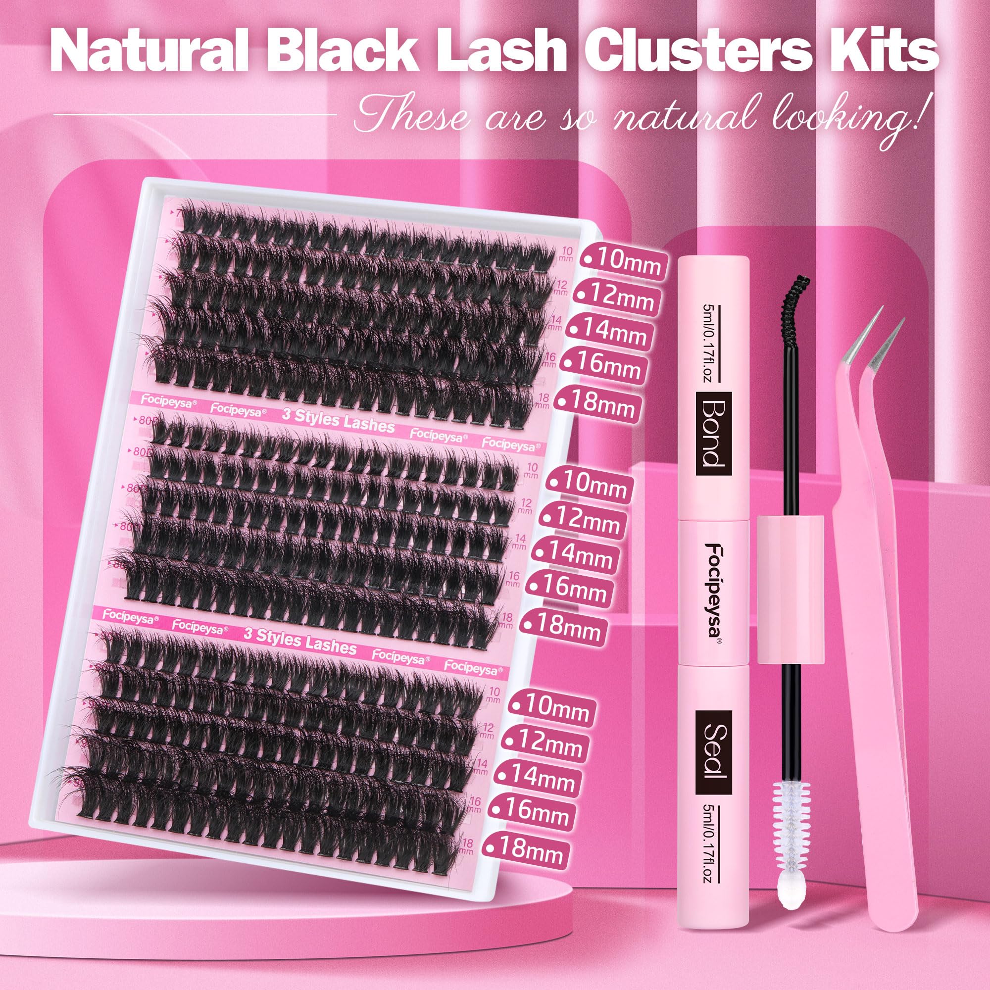 Focipeysa Full Volume Lash Extension Kit 70D/80D/90D — DIY Lash Clusters 10-18mm