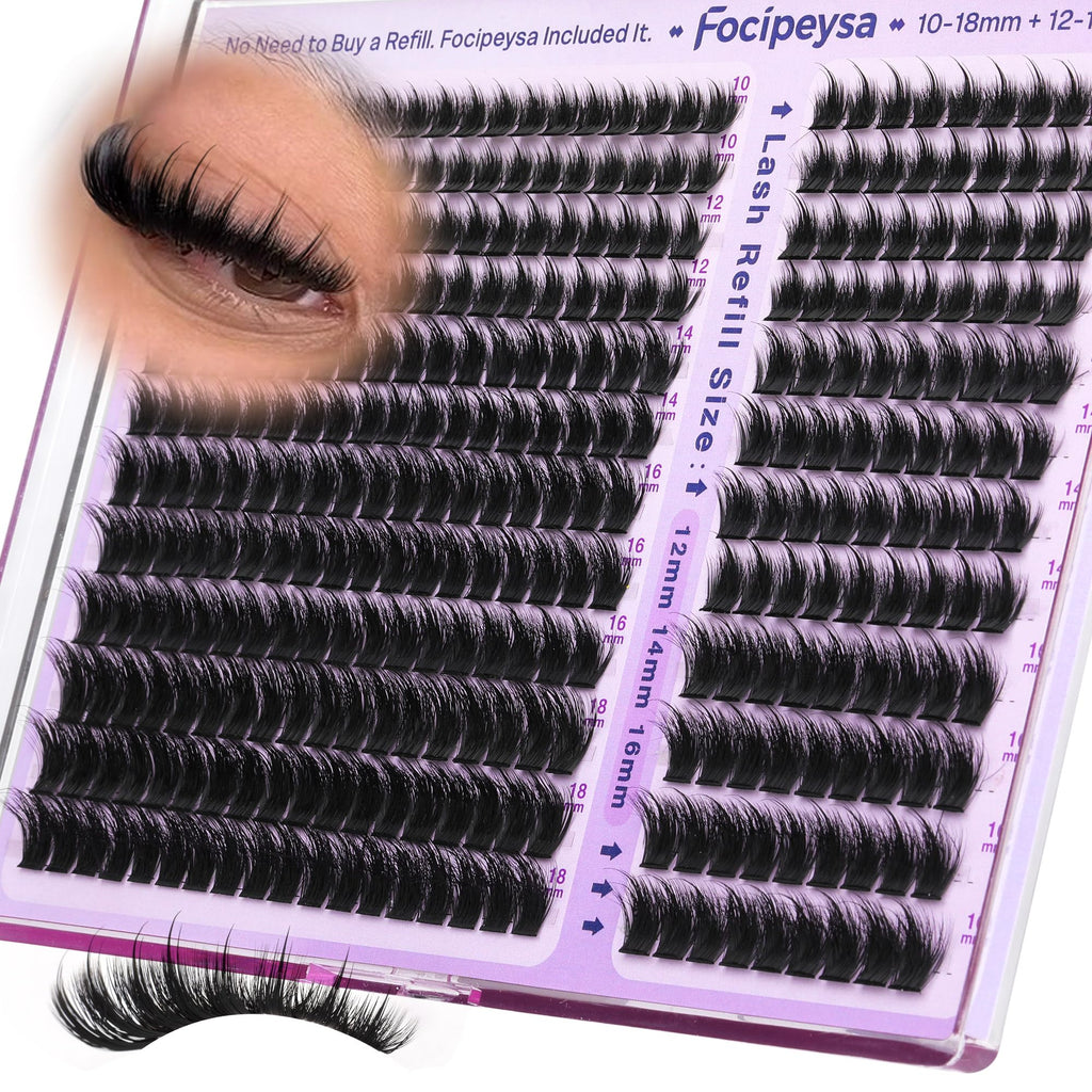 Focipeysa Lash Clusters Fluffy Spike – DIY 324pcs 200D Volume Lashes 10-18mm