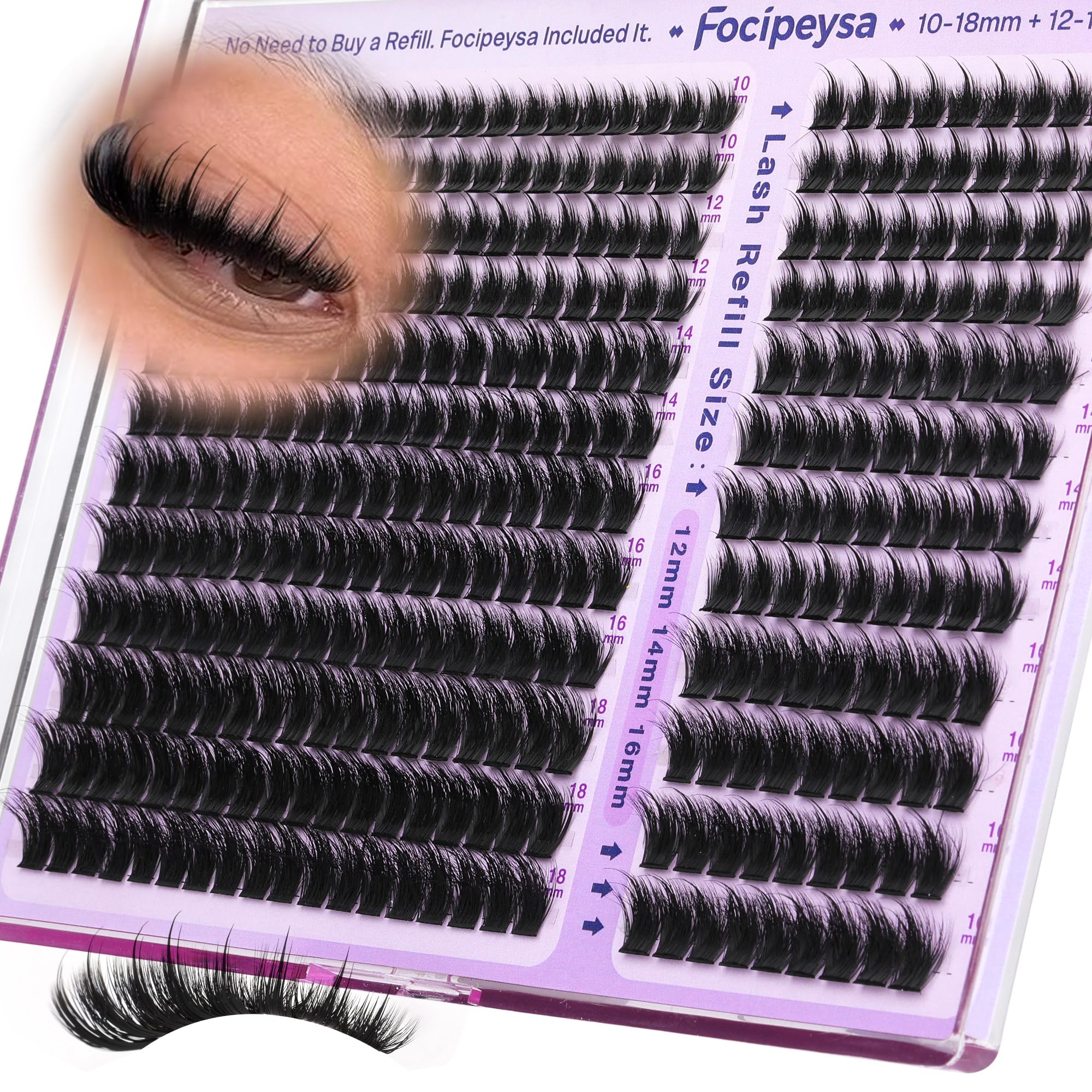 Focipeysa Lash Clusters Fluffy Spike – DIY 324pcs 200D Volume Lashes 10-18mm