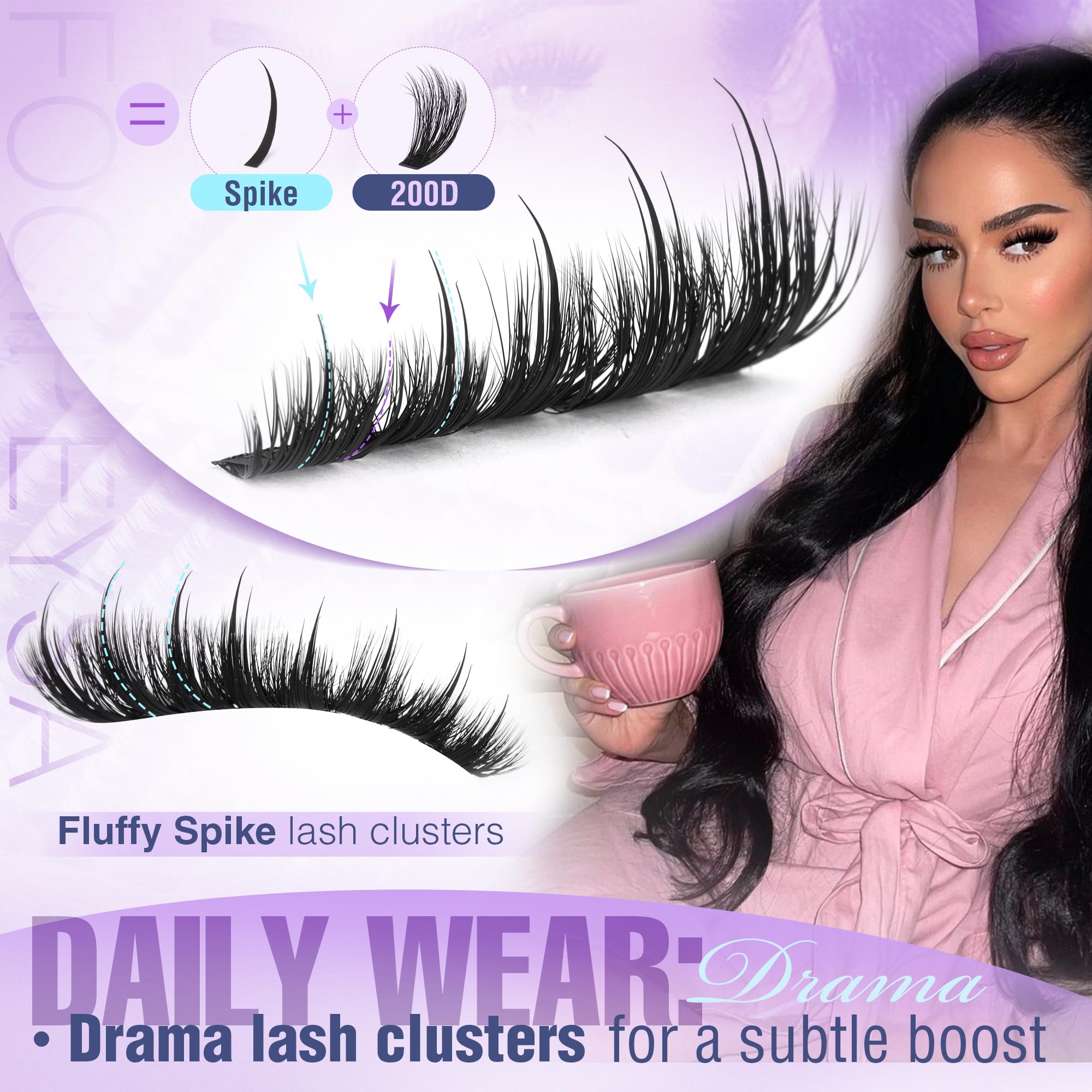 Focipeysa Lash Clusters Fluffy Spike – DIY 324pcs 200D Volume Lashes 10-18mm