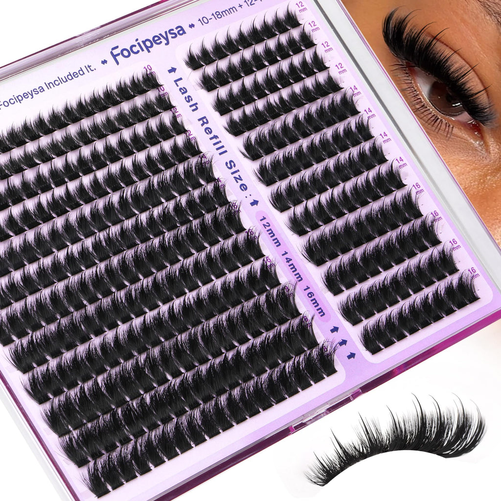 Focipeysa Lash Clusters Fluffy Spike – DIY 324pcs 200D Volume Lashes 10-18mm