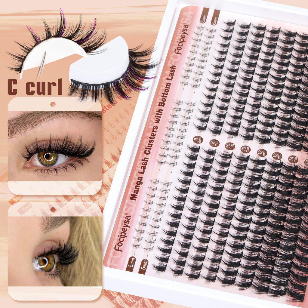 Focipeysa Manga Lash Clusters – DIY Anime Lashes, 330 Pcs (8-16mm)