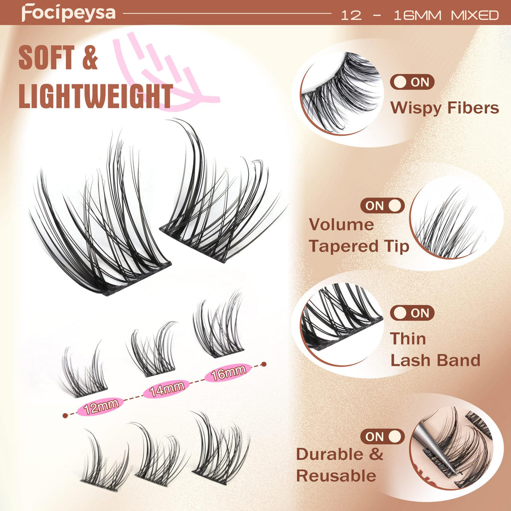 Focipeysa Fairy Lash Extension Kit – Bond & Seal, Wispy 10-16mm Clusters