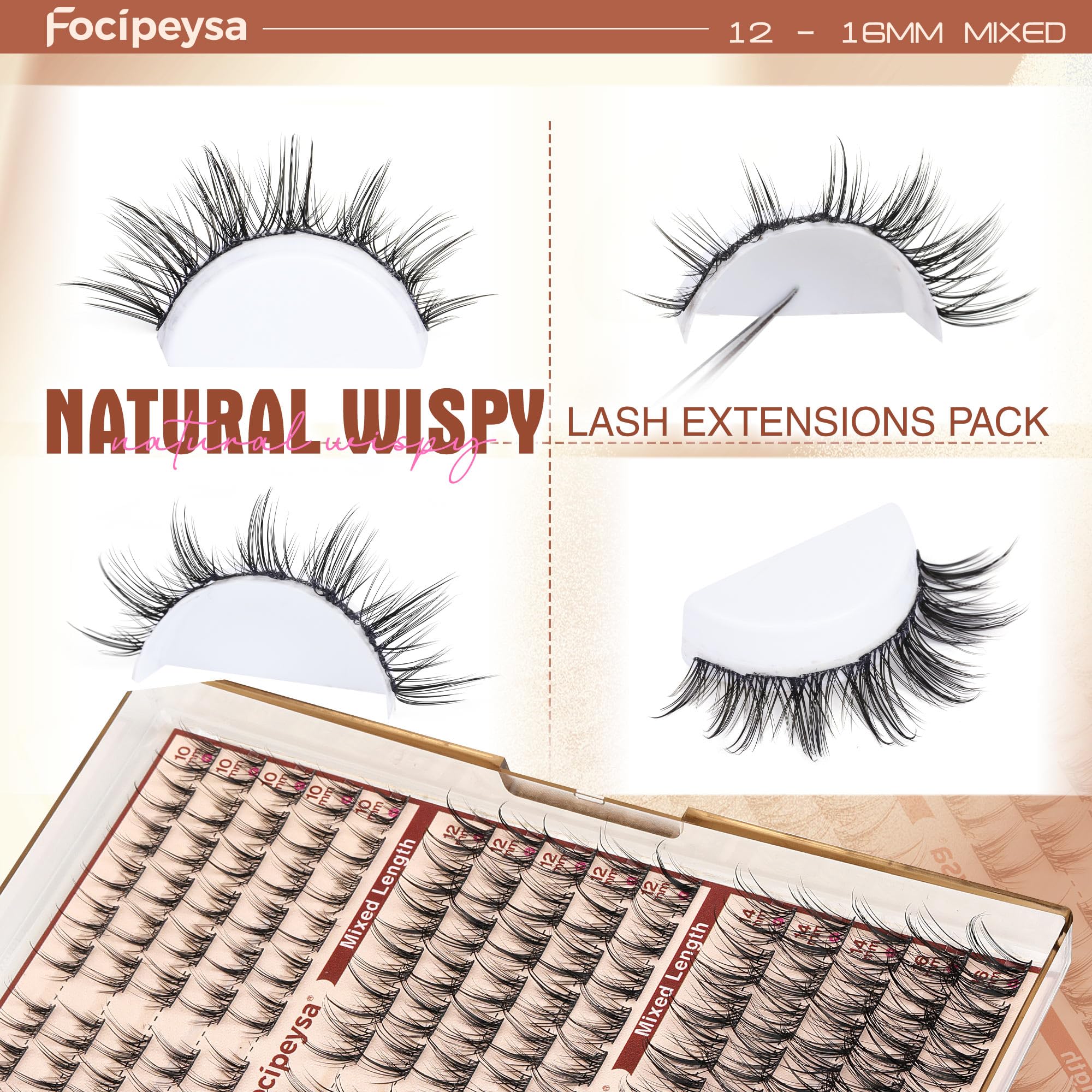 Focipeysa Fairy Lash Extension Kit – Bond & Seal, Wispy 10-16mm Clusters