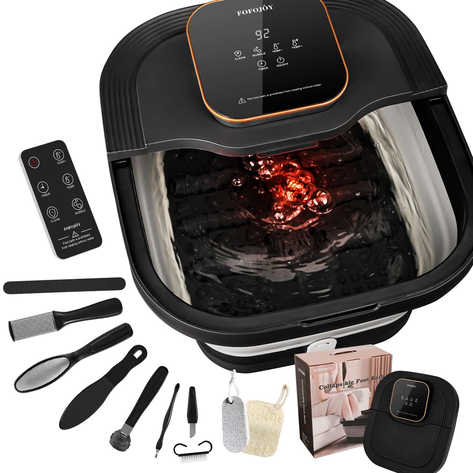 FOFOJÔY Collapsible Foot Spa Bath with Heat, Massage Rollers, Bubbles & Remote