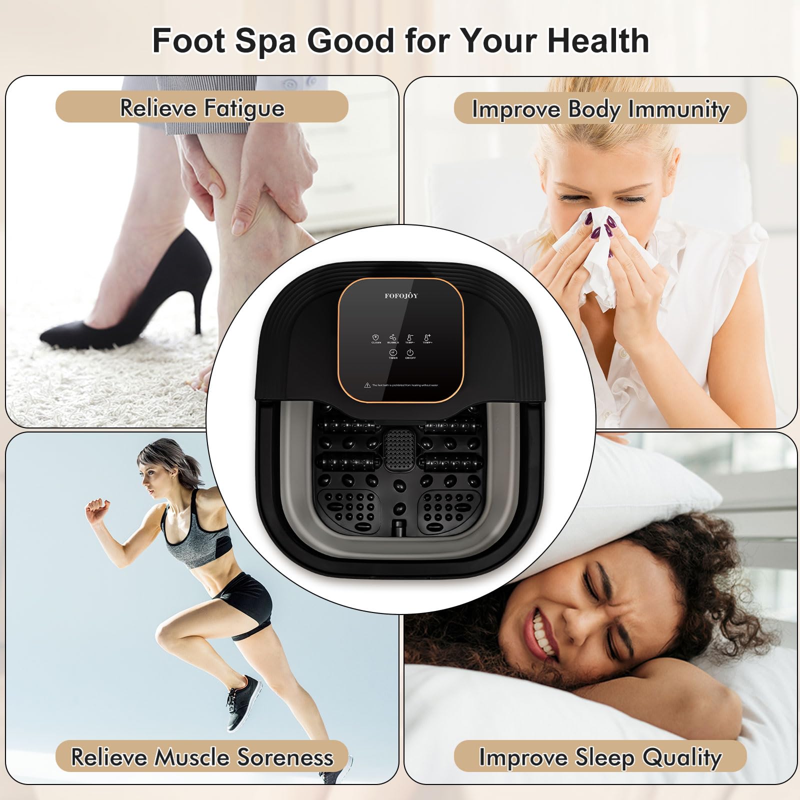 FOFOJÔY Collapsible Foot Spa Bath with Heat, Massage Rollers, Bubbles & Remote