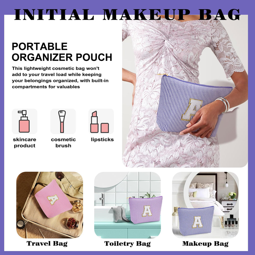 Fohufo Travel Makeup Bag Organizer – Initial Zipper Toiletry Bag for Women (Blue Letter G)