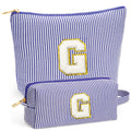 Fohufo Travel Makeup Bag Organizer – Initial Zipper Toiletry Bag for Women (Blue Letter G)