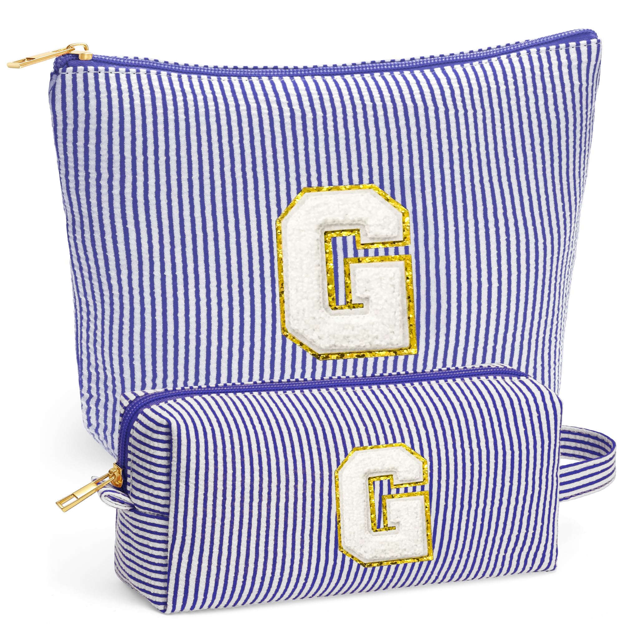 Fohufo Travel Makeup Bag Organizer – Initial Zipper Toiletry Bag for Women (Blue Letter G)
