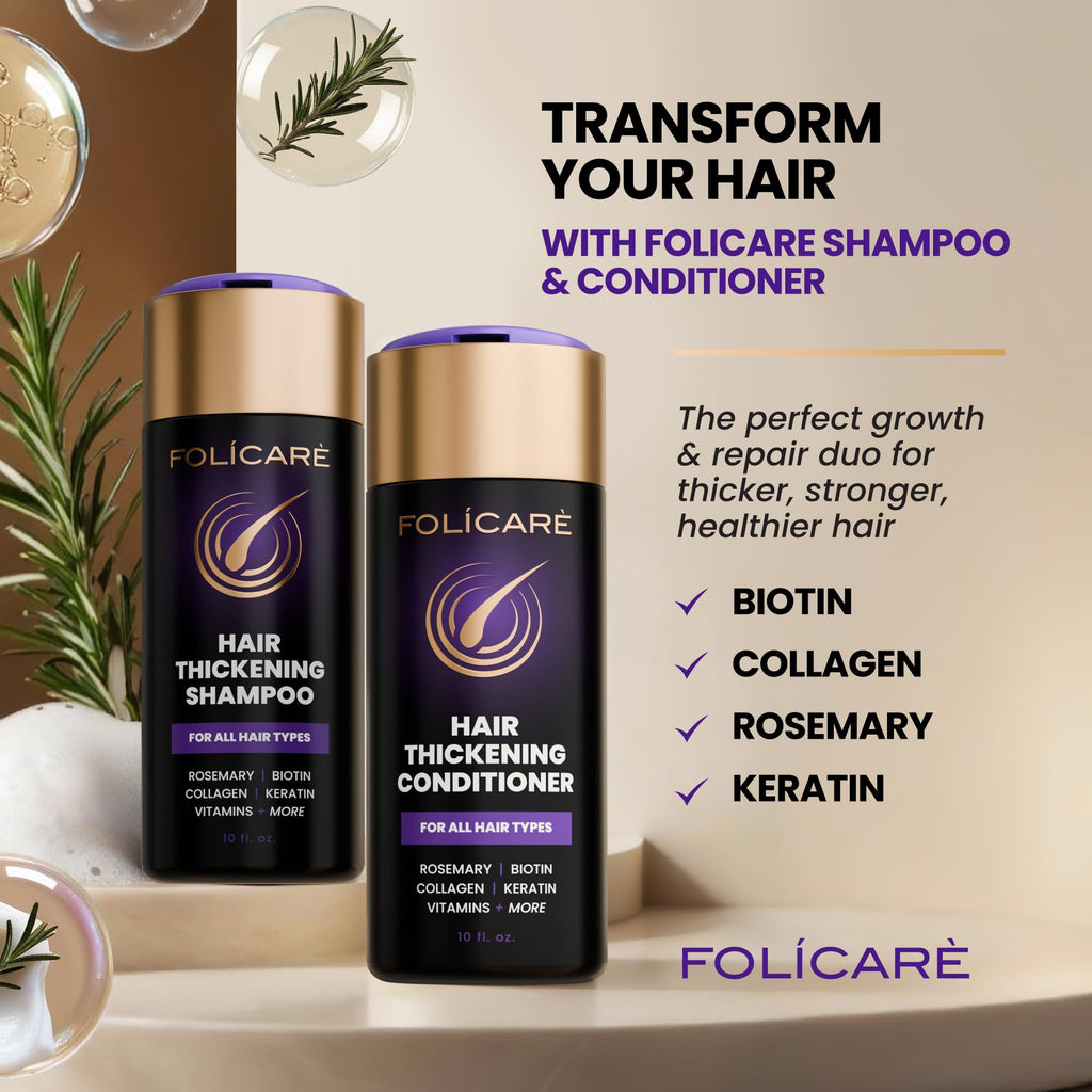 FOLICARE Thickening Hair Growth Shampoo & Conditioner Set | Biotin, Keratin, Collagen