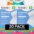 FOMIN Acidified Travel Deodorant Wipes – 30 Count, pH-Balanced, Plastic-Free, Travel Size