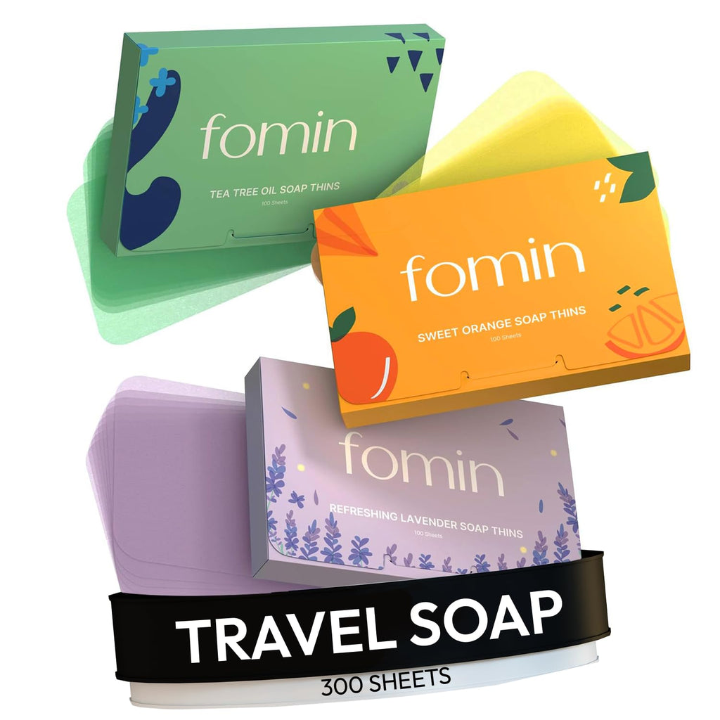 FOMIN Antibacterial Paper Soap Sheets | 300 Portable Hand Washing Sheets (Orange, Tea Tree, Lavender)