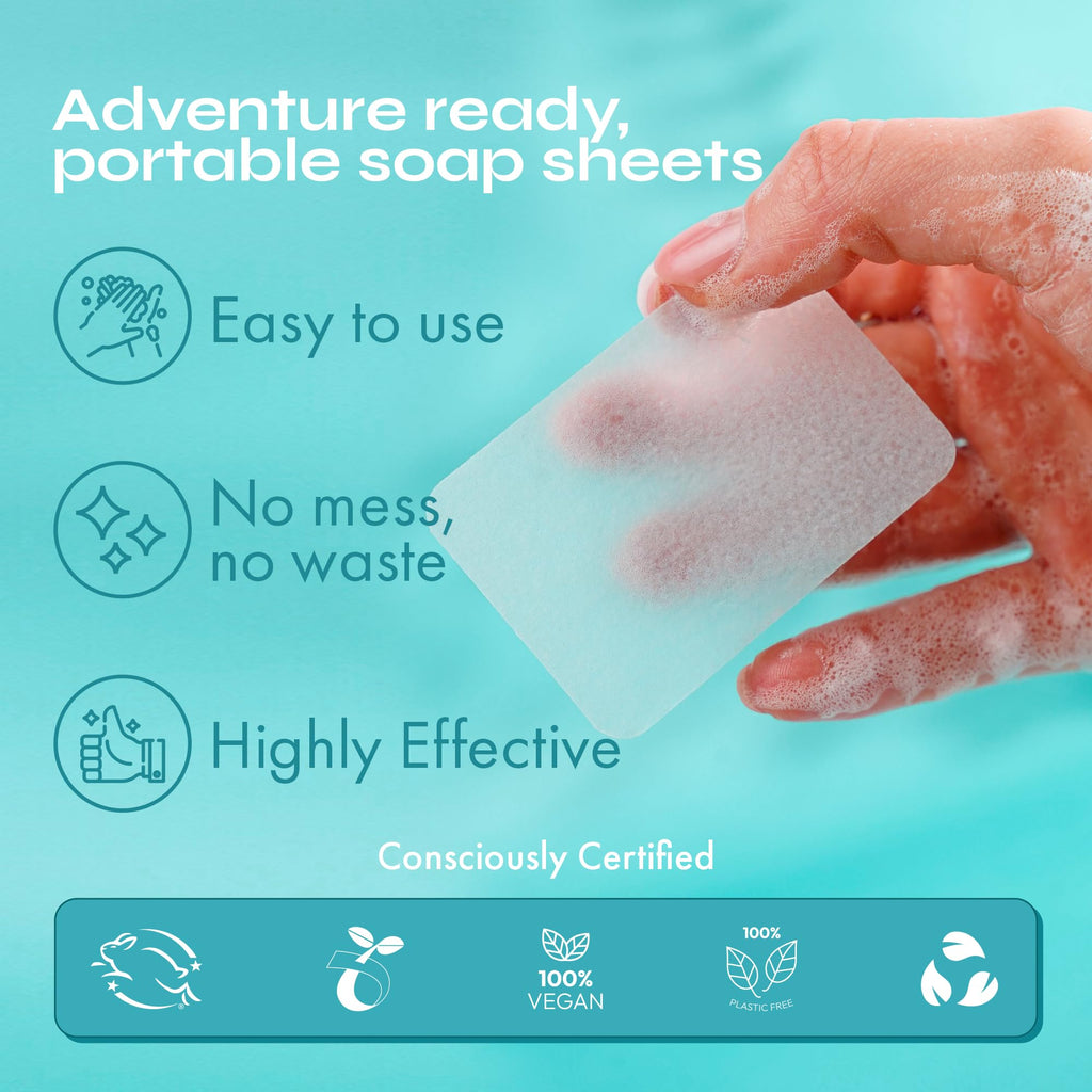 FOMIN Antibacterial Paper Soap Sheets – Lemon (300 Sheets) Portable Hand Washing for Travel & Camping