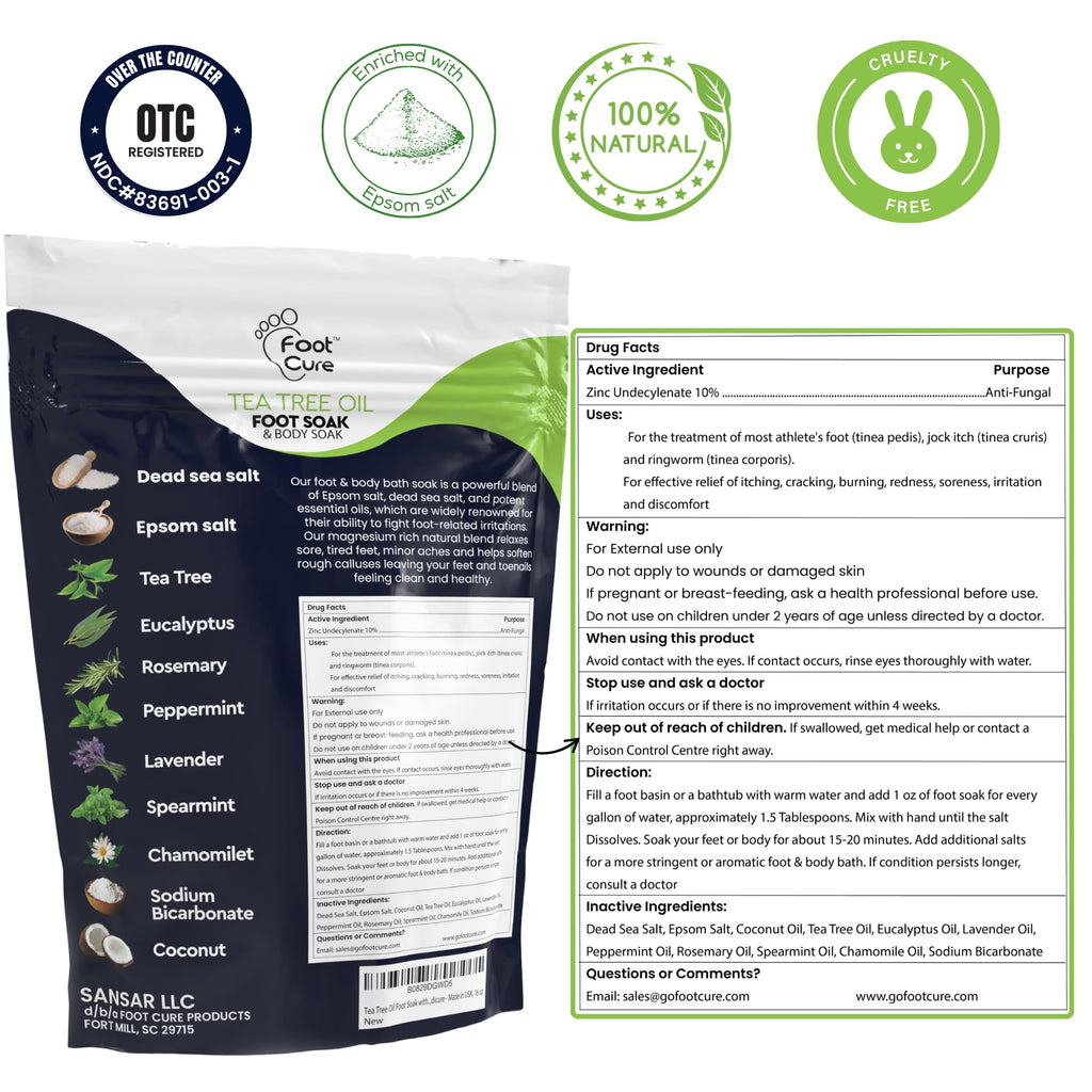 FOOT CURE Premium Epsom Salt Foot Soak with Tea Tree Oil — Pack of 4