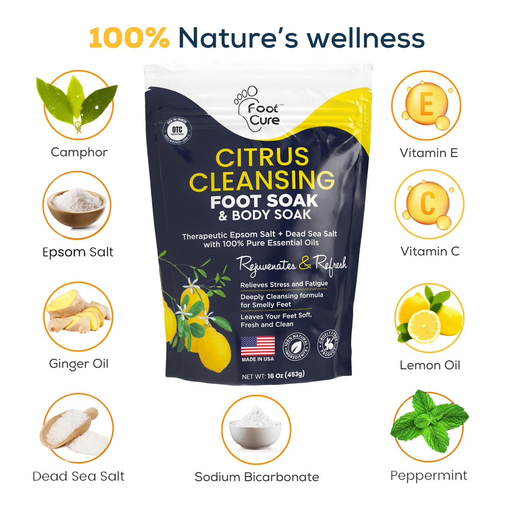 FOOT CURE Citrus Detox Foot Soak – Epsom & Dead Sea Salts (16 oz x 2)