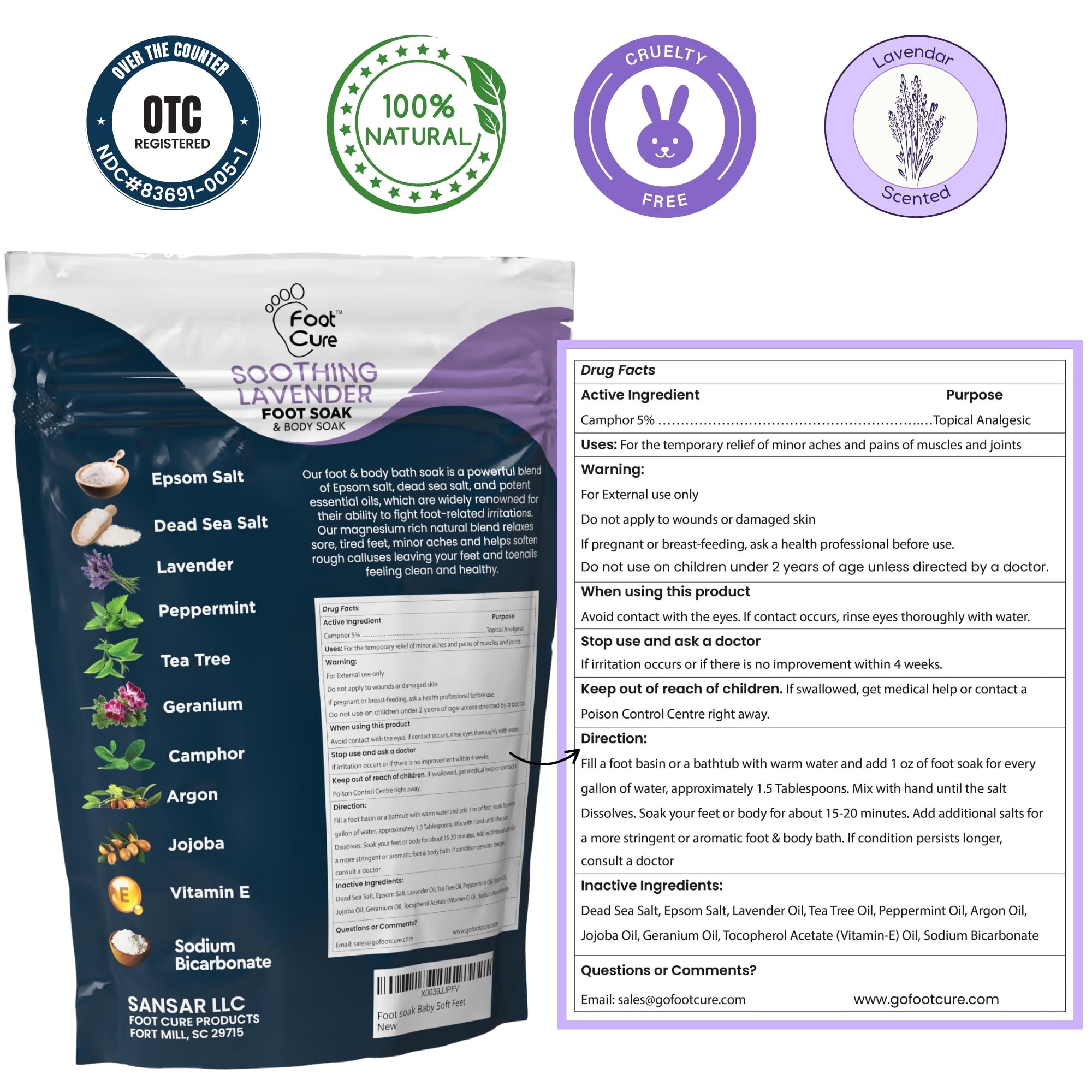 FOOT CURE Premium Epsom Salt Foot Soak with Tea Tree Oil — Pack of 4
