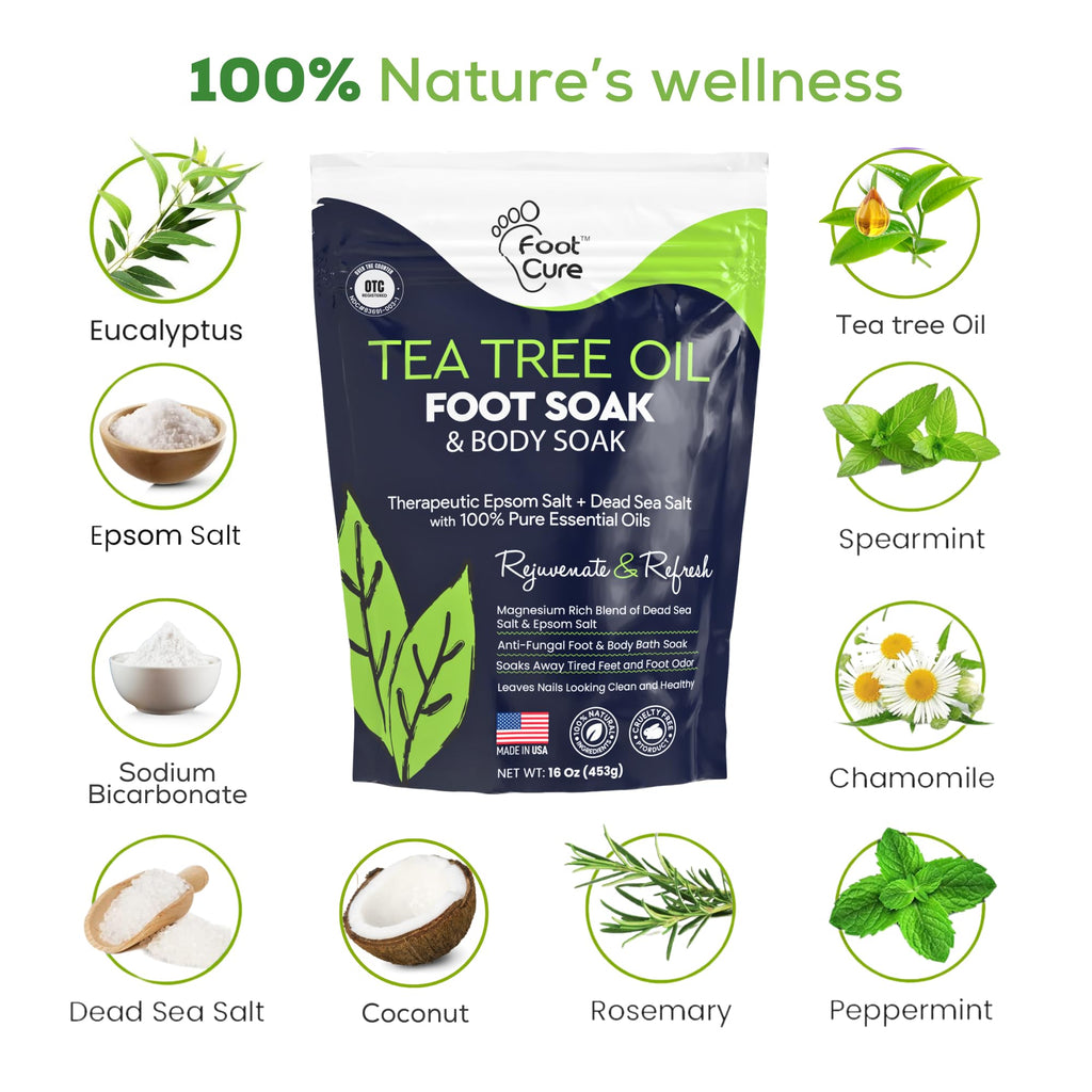 FOOT CURE Tea Tree Oil Foot Soak with Epsom Salt – Spa Foot Bath for Calluses, Odor & Tired Feet (Pack of 2)