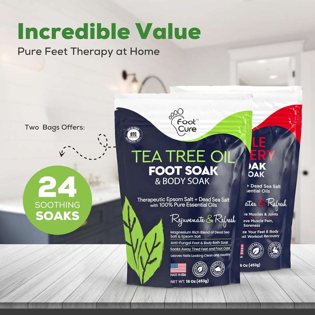 FOOT CURE Tea Tree Oil & Muscle Foot Soak with Epsom Salts – All-Natural Foot Care (Pack of 2)