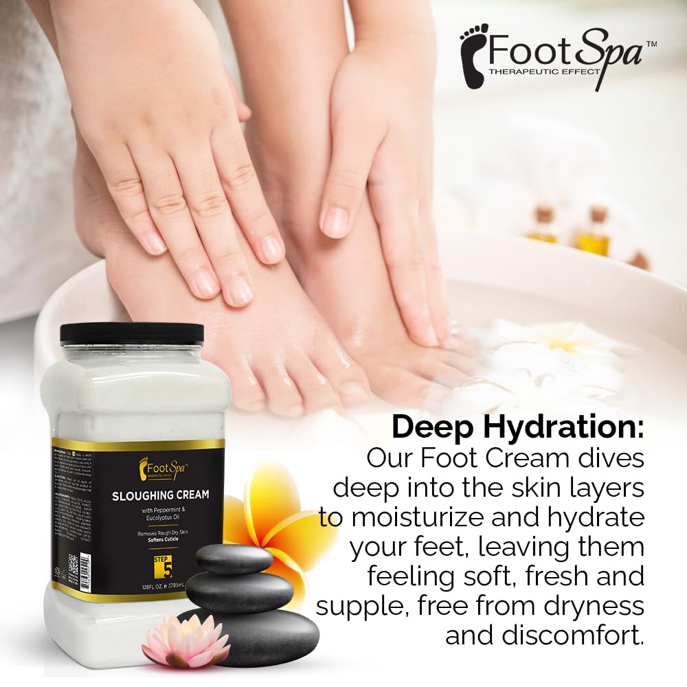FootSpa Foot Cream & Sloughing Lotion with Peppermint & Eucalyptus – 128 Oz
