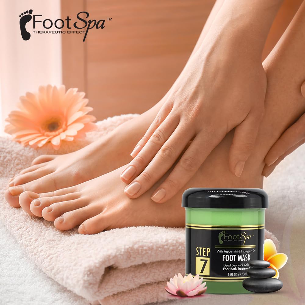 FootSpa Cream Mask for Feet – 16 oz Hydrating Treatment with Peppermint & Eucalyptus, Hyaluronic Acid & Amino Acids