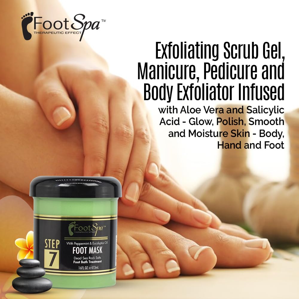 FootSpa Cream Mask for Feet – 16 oz Hydrating Treatment with Peppermint & Eucalyptus, Hyaluronic Acid & Amino Acids