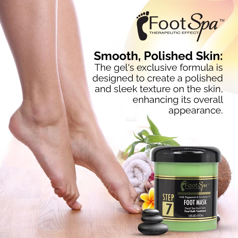FootSpa Cream Mask for Feet – 16 oz Hydrating Treatment with Peppermint & Eucalyptus, Hyaluronic Acid & Amino Acids