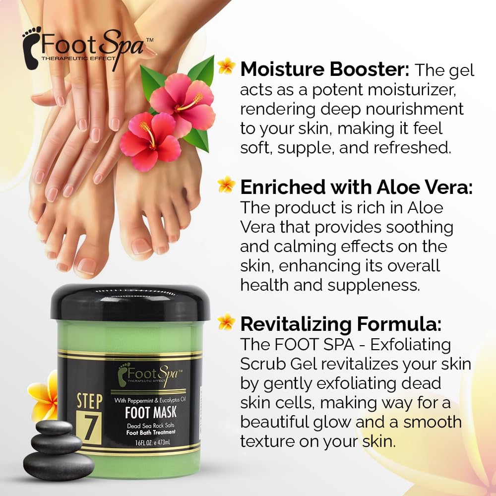 FootSpa Cream Mask for Feet – 16 oz Hydrating Treatment with Peppermint & Eucalyptus, Hyaluronic Acid & Amino Acids