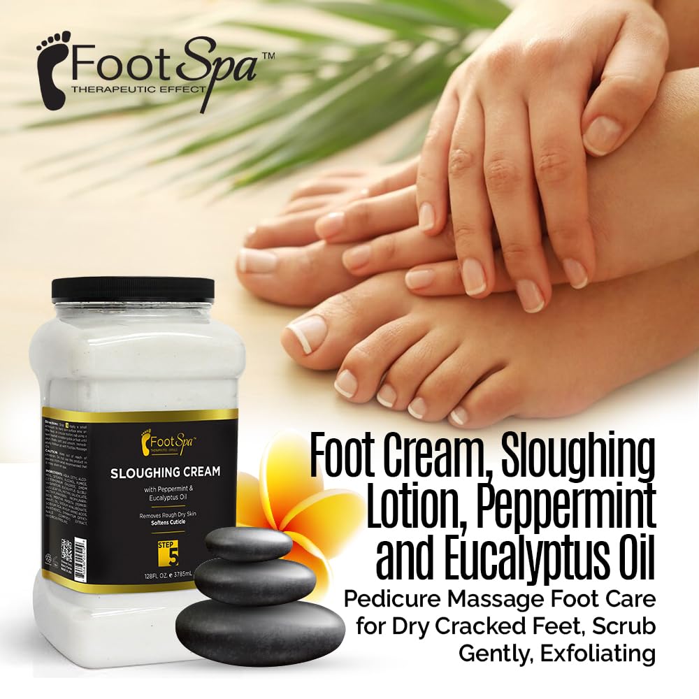 FootSpa Foot Cream & Sloughing Lotion with Peppermint & Eucalyptus – 128 Oz