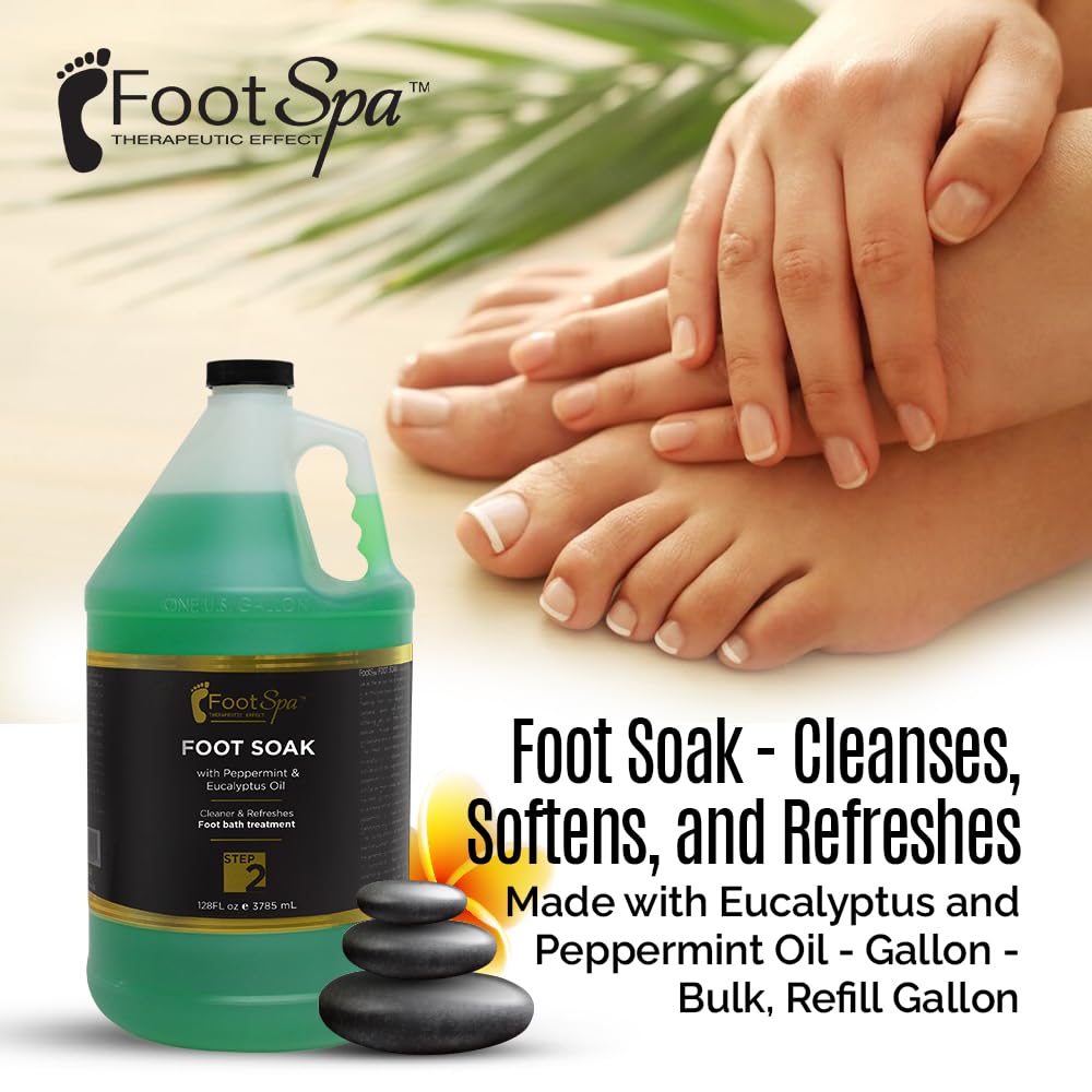 FootSpa Foot Soak – Cleanse, Soften & Refresh Feet with Eucalyptus & Peppermint Oil | 128 oz Gallon