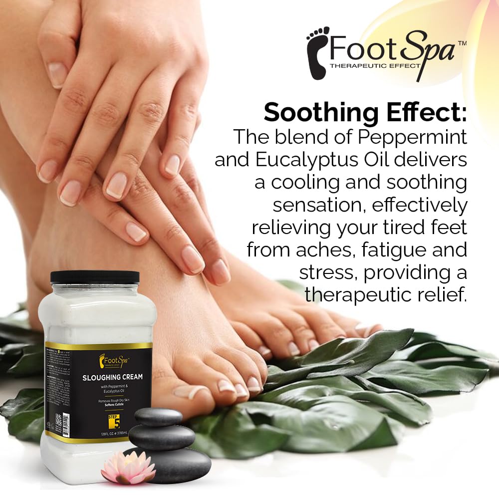 FootSpa Foot Cream & Sloughing Lotion with Peppermint & Eucalyptus – 128 Oz