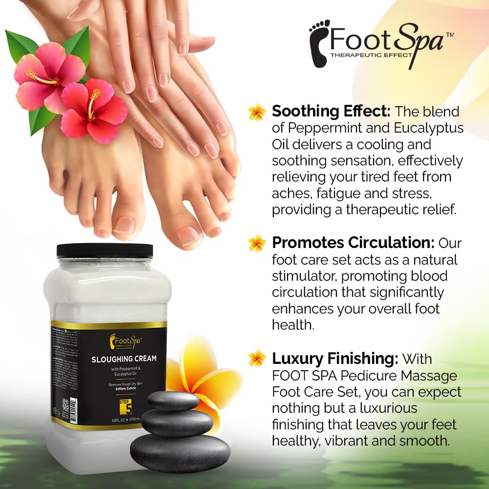 FootSpa Foot Cream & Sloughing Lotion with Peppermint & Eucalyptus – 128 Oz