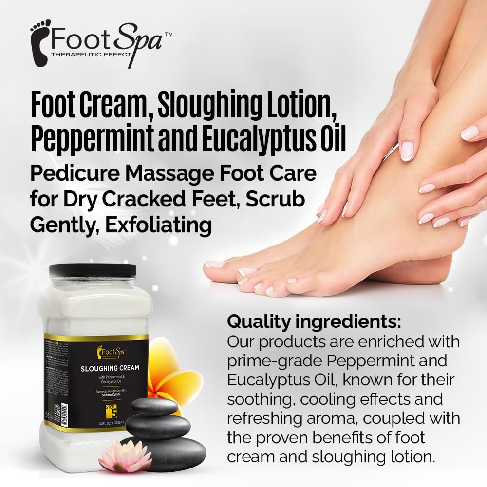 FootSpa Foot Cream & Sloughing Lotion with Peppermint & Eucalyptus – 128 Oz