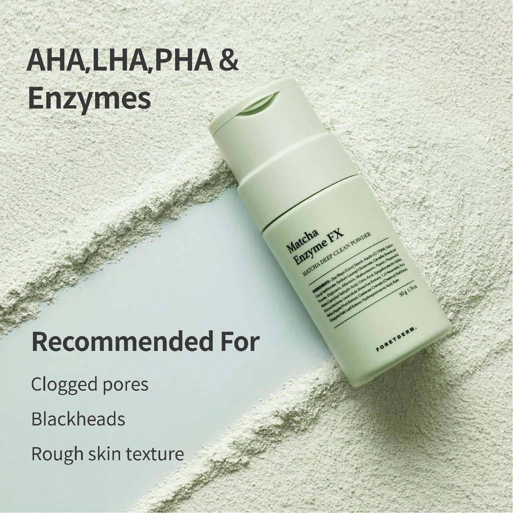FORETDERM Matcha Enzyme FX Powder-To-Foam Cleanser – Fragrance-Free Hydrating Korean Face Wash