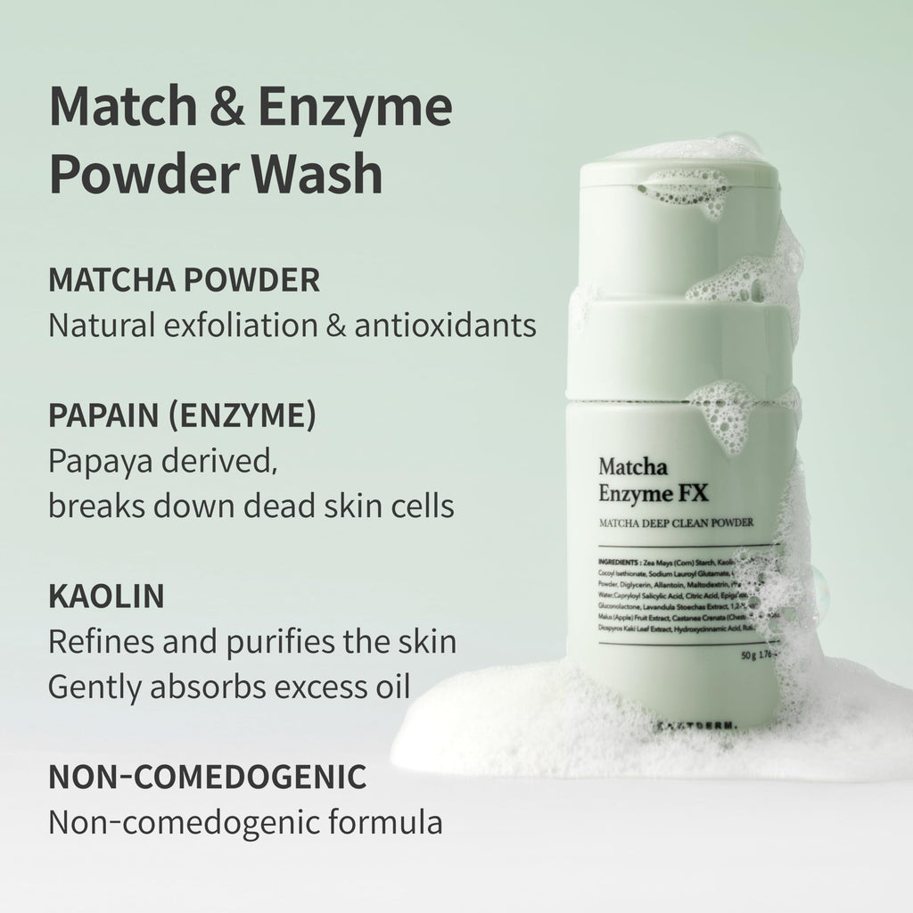 FORETDERM Matcha Enzyme FX Powder-To-Foam Cleanser – Fragrance-Free Hydrating Korean Face Wash