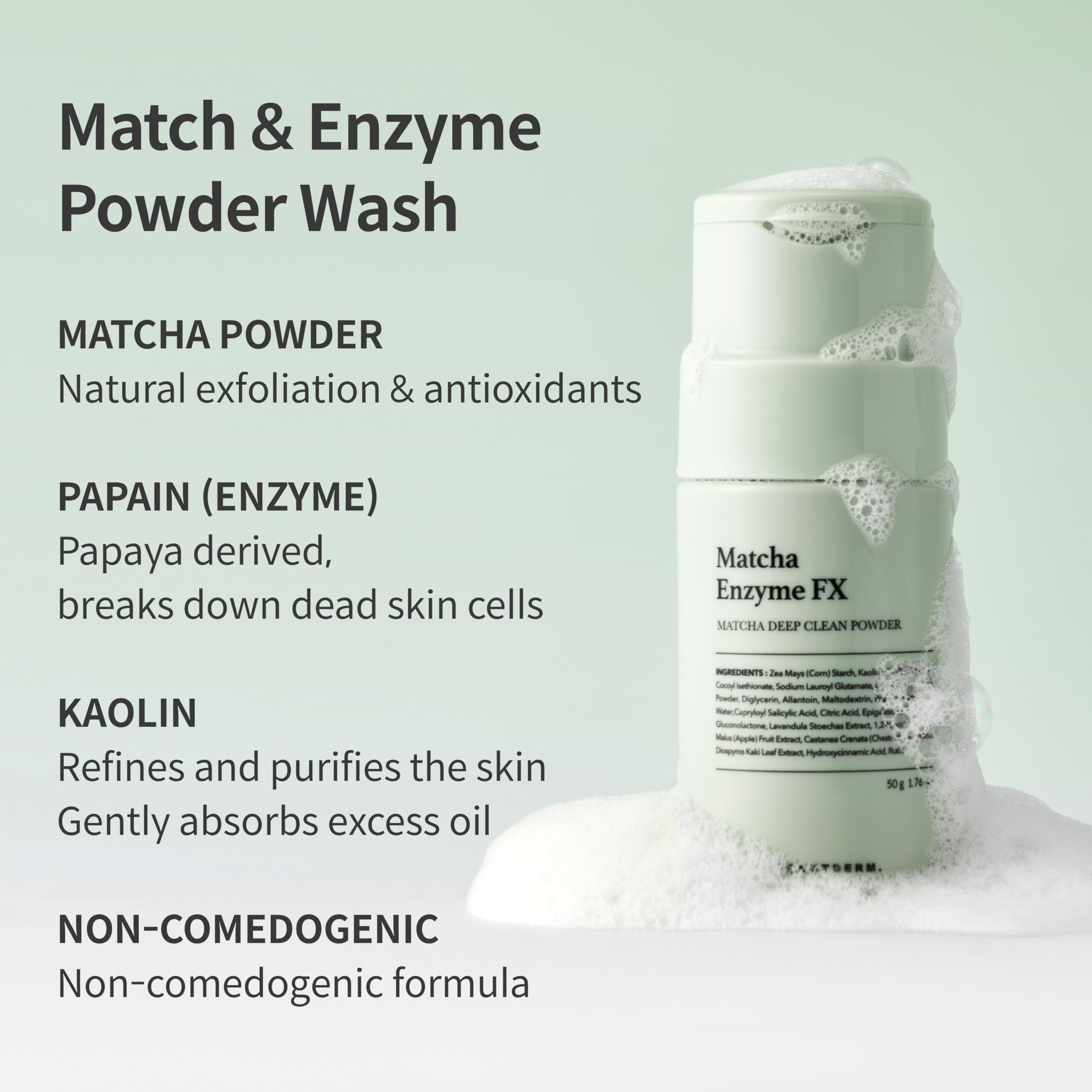 FORETDERM Matcha Enzyme FX Powder-To-Foam Cleanser – Fragrance-Free Hydrating Korean Face Wash