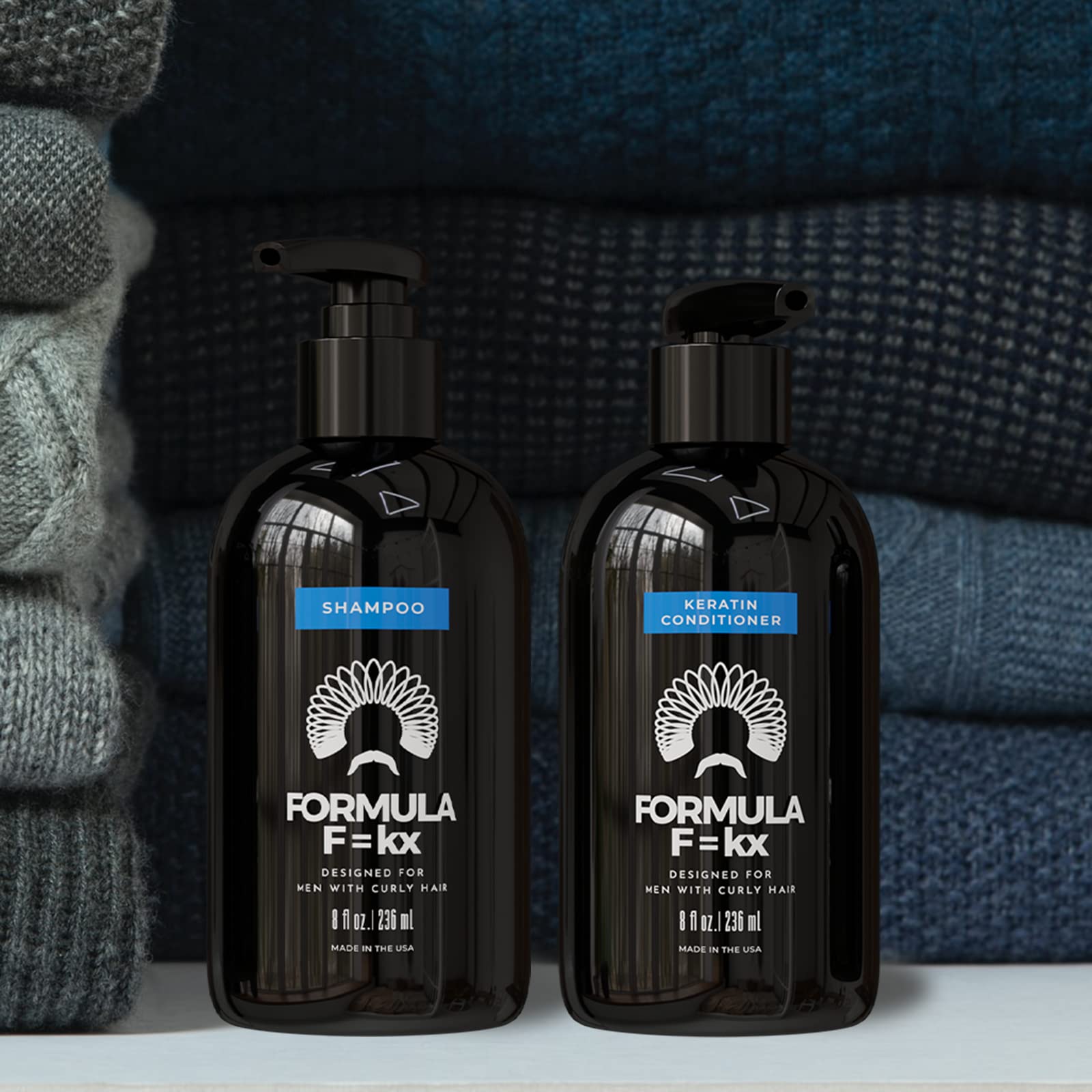 FormulaF=KX Curly Hair Set: Keratin, Aloe & Coffee Seed Extract Shampoo + Conditioner – Sulfate-Free, Ocean Scent, 8oz