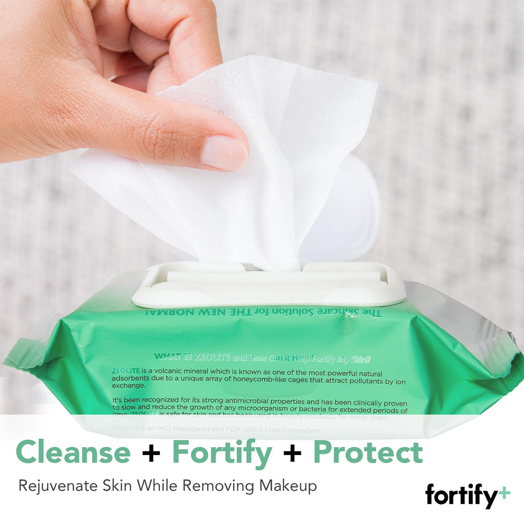 Fortify Skincare Face Cleansing Wipes with Hyaluronic Acid, Aloe Vera & Zeolite (30 Count)