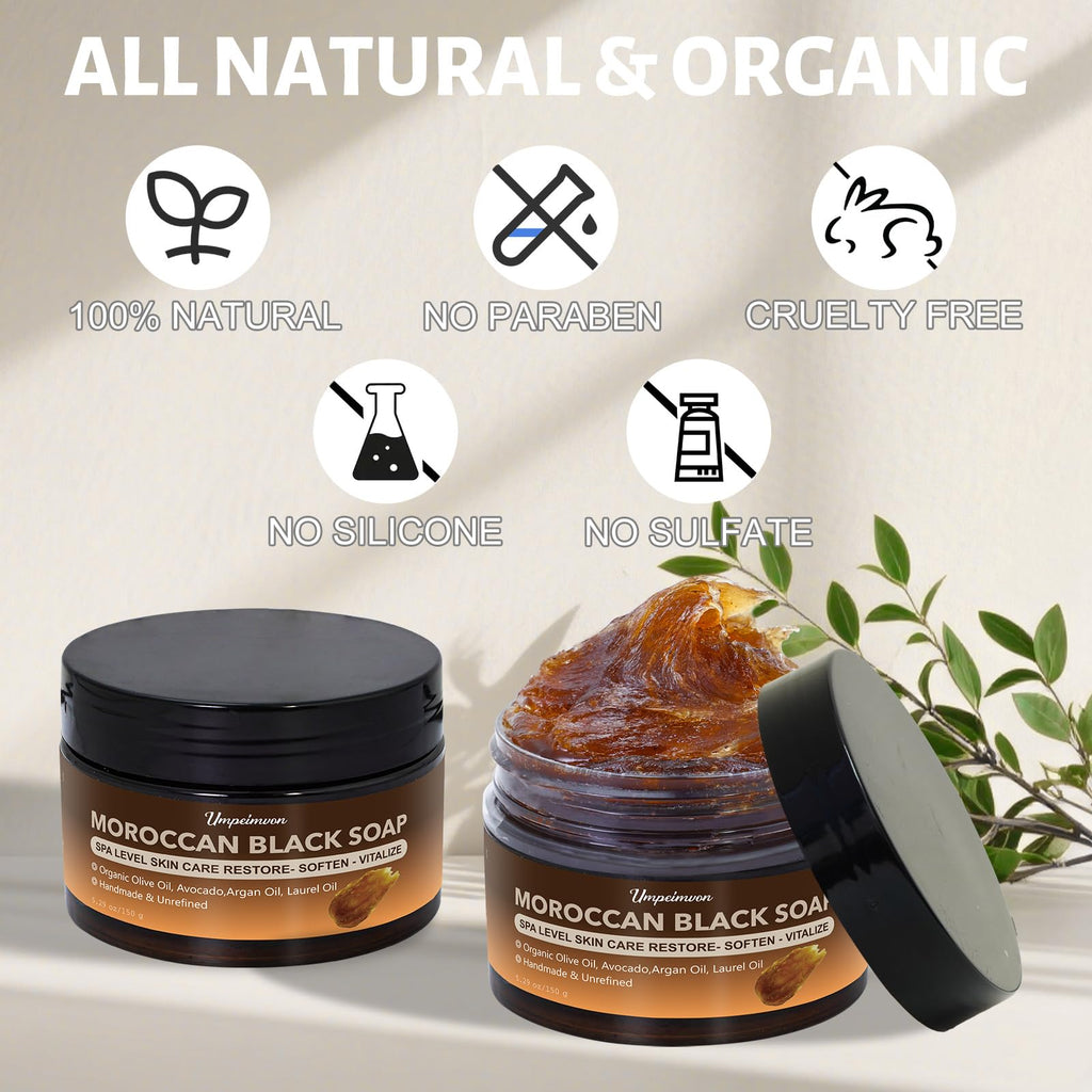 Forvirness 2-Pack Moroccan Black Soap – Handmade Beldi Soap with Laurel Oil & Argan Oils