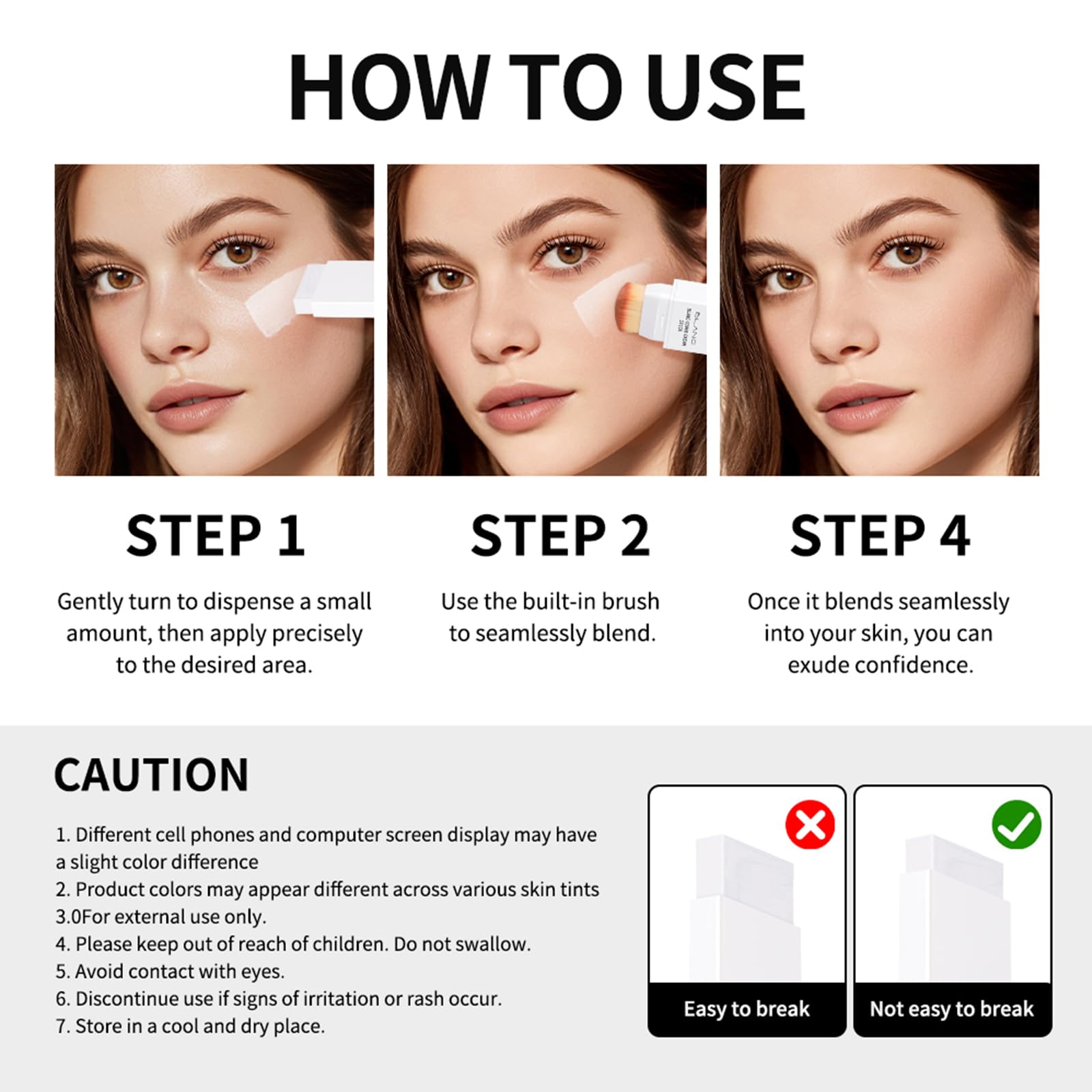 Fovcos Blanc Cover Cream Stick — Color-Changing Foundation, Pore Blur & Hydration