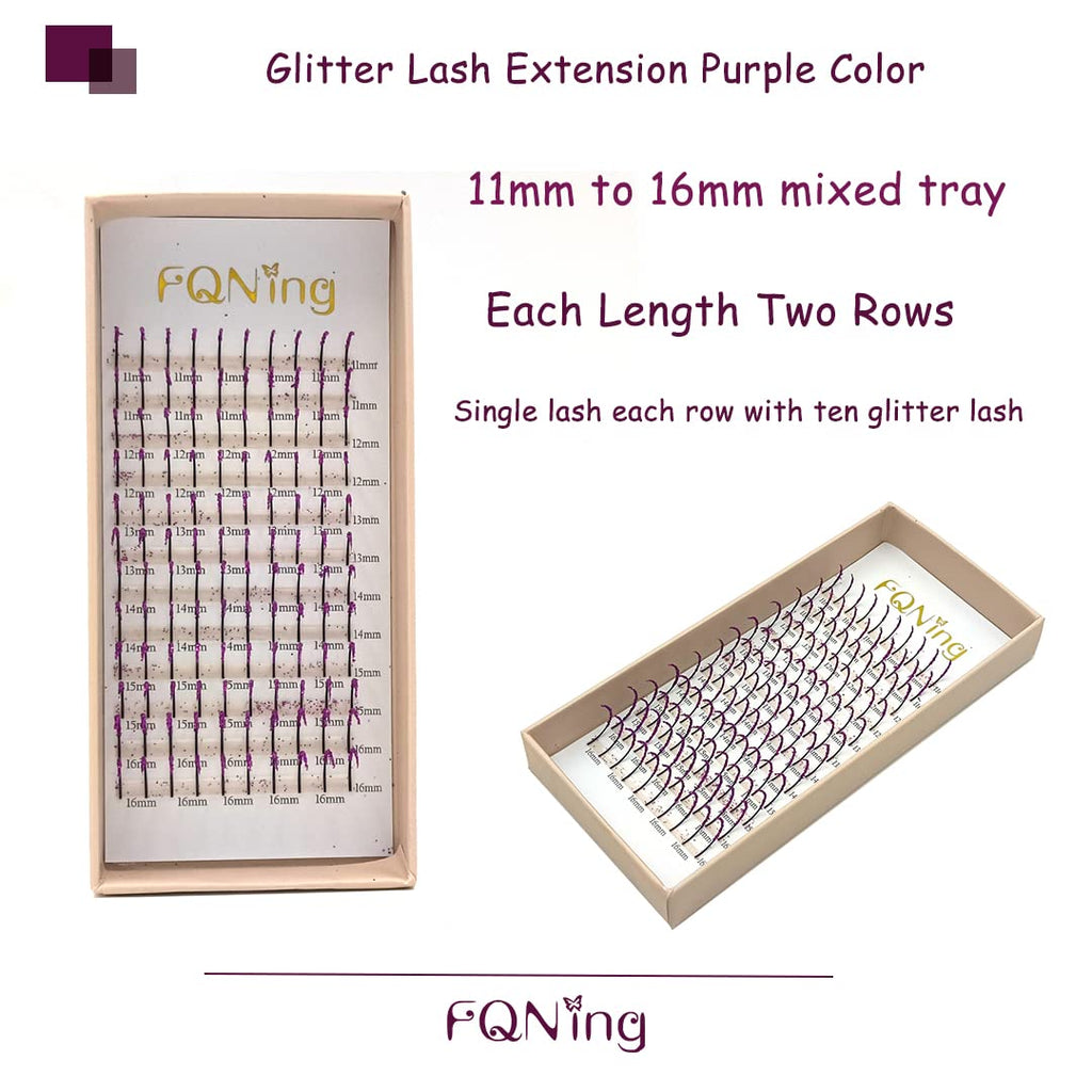 FQNing Glitter Eyelash Extensions Purple Spike – 11mm-16mm, D Curl, Professional Supplies