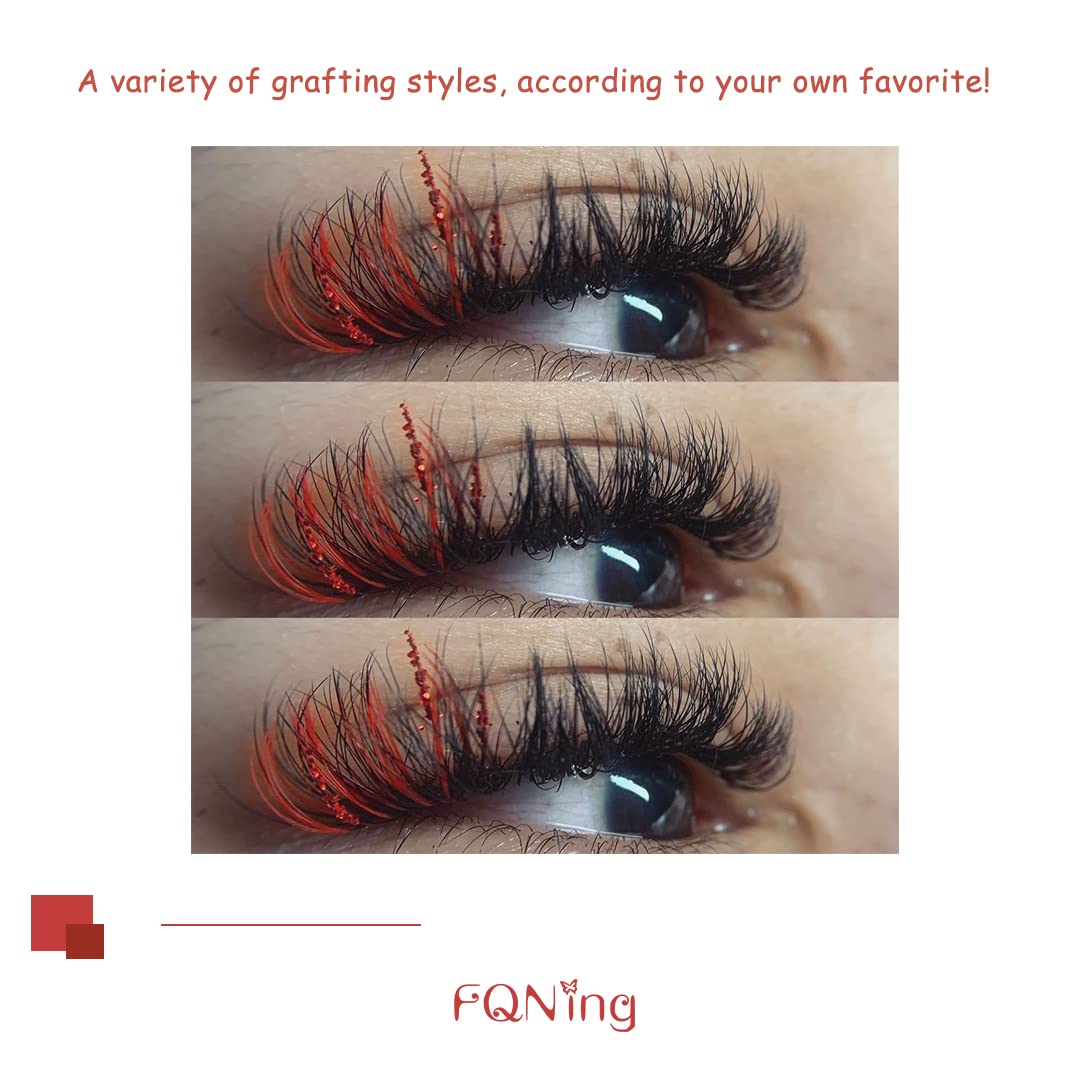 FQNing Glitter Lash Extensions Red – 11-16mm D Curl 0.20mm, 120pcs Box
