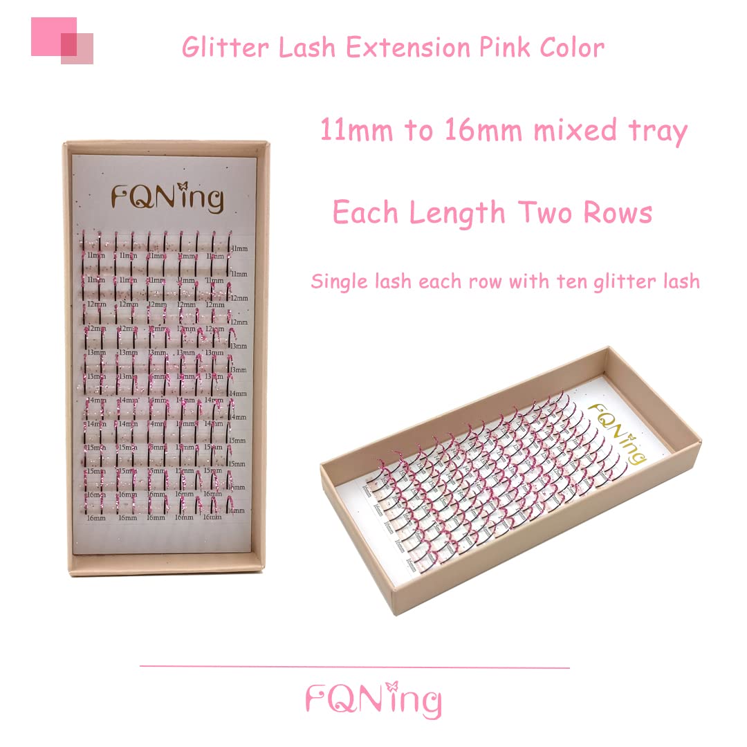 FQNing Glitter Lash Extensions Pink Sparkle Spike – 11-16mm, 0.20D, 120pcs