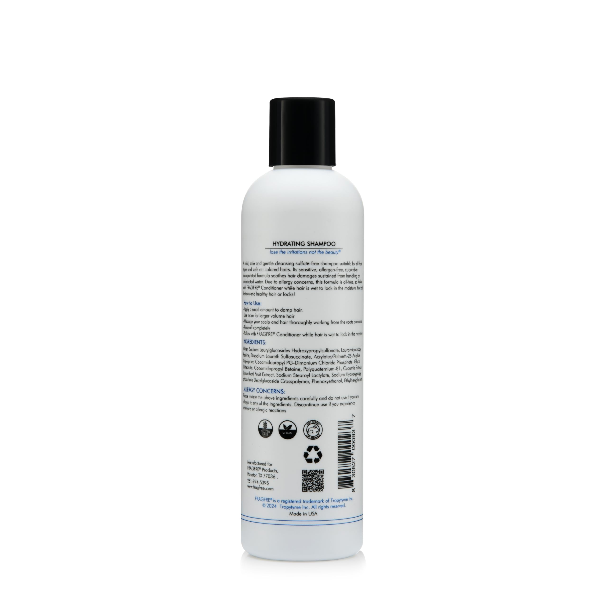FRAGFRE Hydrating Sensitive Skin Shampoo | Fragrance-Free, Sulfate-Free, Color Safe, 8 oz